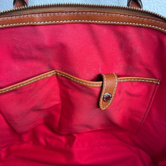 Dooney & Bourke Pebble Grain Zip Around Satchel Black / Cognac Brown Leather Bag - Picture 13 of 16